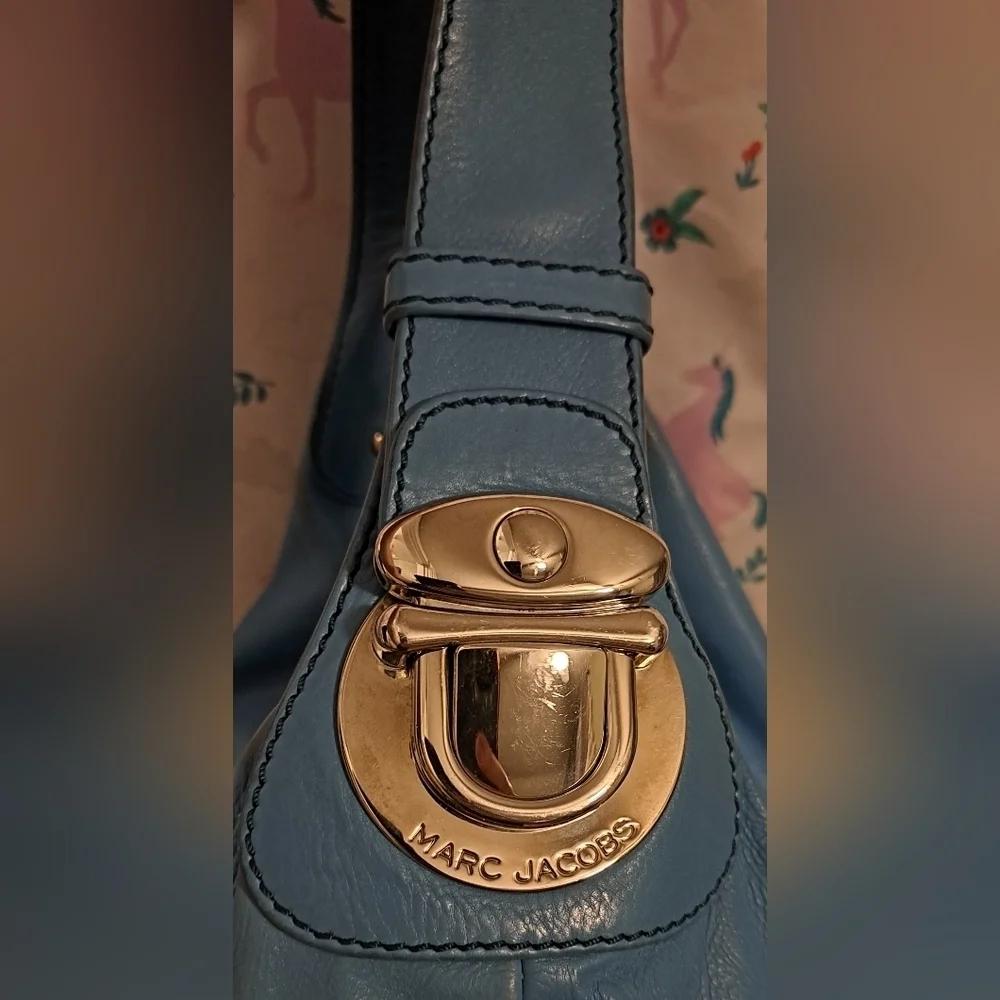 Y2K Marc Jacobs Aqua Leather Hobo Boho Streetwear Casual Everyday Purse Bag